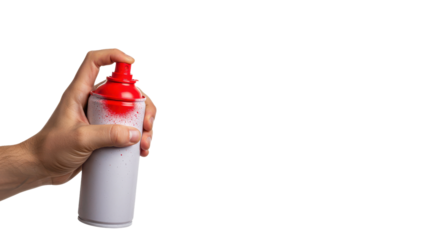 Hand holding and using aerosol spray can isolated PNG with Transparent Background