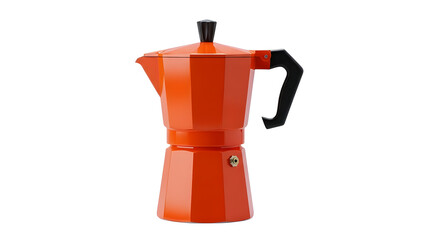 Orange moka pot espresso coffee maker stovetop italian coffee maker home kitchen appliance isolated on transparent background