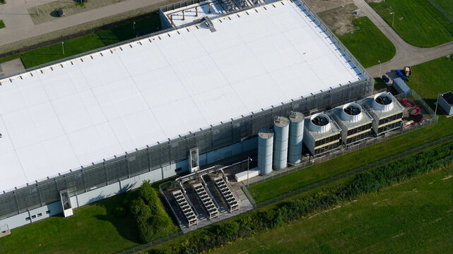 data center, cloud services, intenret infrastructure, IT, Big data, server space. Aerial photo. The Netherlands.