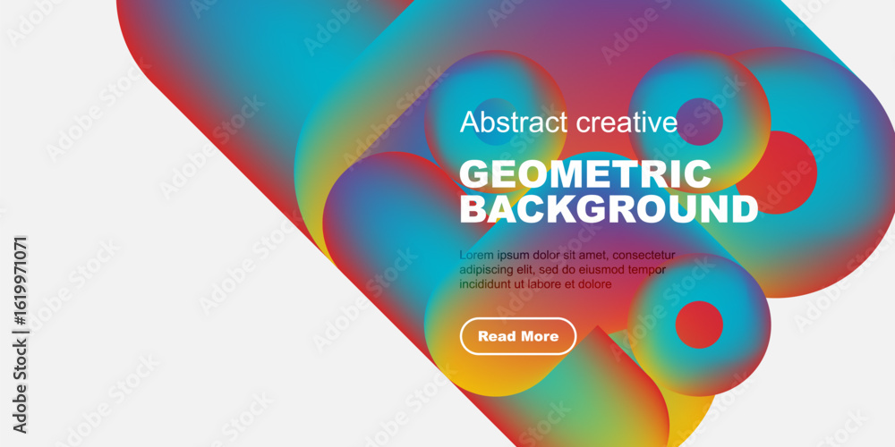 Poster fluid shapes, vibrant colors create modern abstract background. text overlay promotes content access