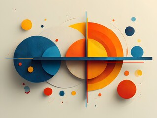 Obraz premium Abstract composition featuring intersecting lines and overlapping circles in warm and cool tones