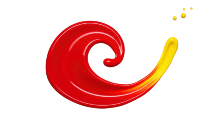 Dynamic swirl of red and yellow liquid paint for abstract design isolated PNG with Transparent Background