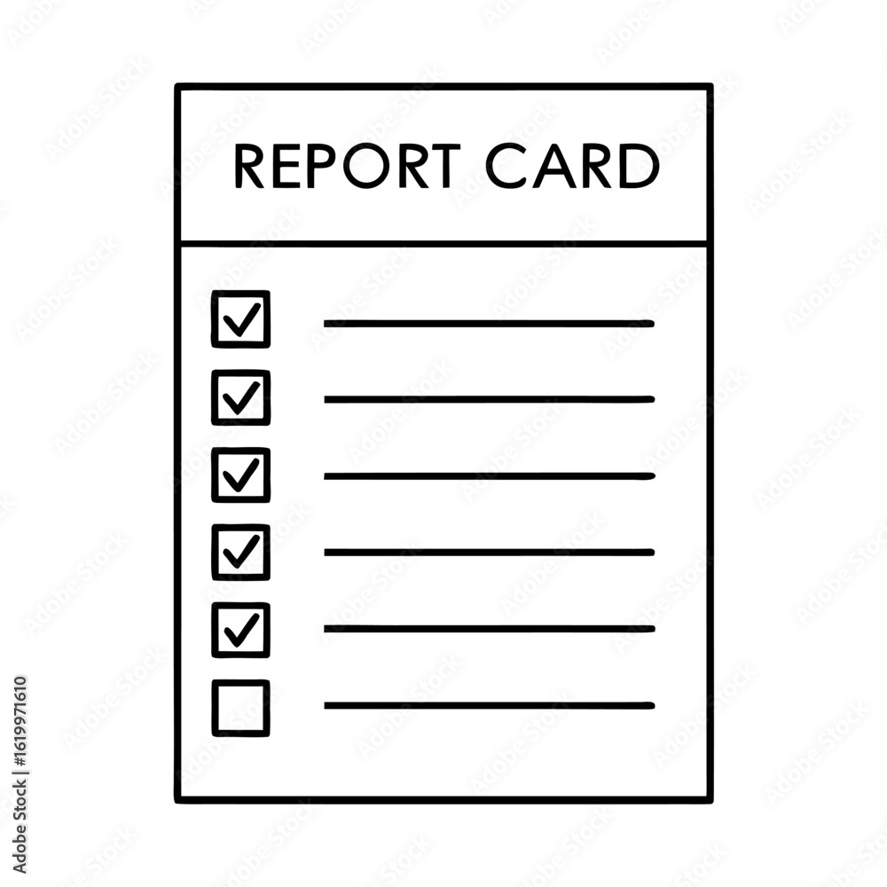 Aufkleber report card template with checkmarks and tick marks