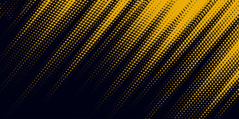 Halftone yellow dots pattern and black gradient grunge texture background. Dotted line comic sport style vector modern