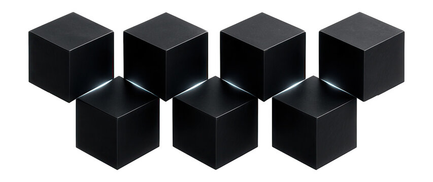 Floating cubes arranged in a zigzag formation, casting dynamic shadows across their surfaces.