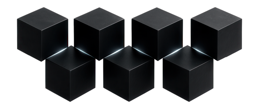 Floating cubes arranged in a zigzag formation, casting dynamic shadows across their surfaces.