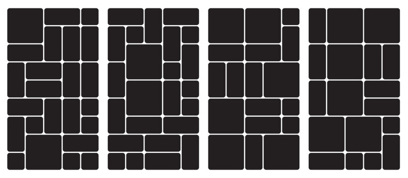 Bento grid vector vertical layouts. Geometric tiles pattern for photo collage, website layout, etc. Trendy tiling frames arrangements and presentation templates for social media. - Powered by Adobe