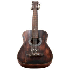 Obraz premium acoustic guitar with rustic finish, showcasing its unique wood grain and vintage charm. instrument features classic design, perfect for music lovers and collectors