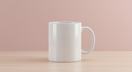 Obraz premium White ceramic mug mockup on workspace with pastel background