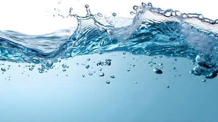 a texture background of blue, fresh, pure water waves splashing, set against a white backdrop


