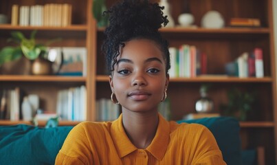 African American black teenage taking a virtual video call meeting while working remotely from home, engaging in a job interview as an intern in an inclusive and diverse workplace, Generative AI