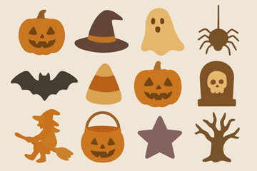 ハロウィンモチーフのフラットイラストセット