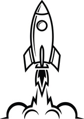 Silhouette rocket launching into space exploration concept vector Illustrator