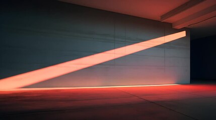 Diagonal red lightbeam across a stark interior space - Powered by Adobe