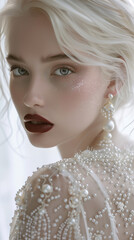Close-up portrait of an elegant woman with stunning makeup and pearl jewelry, capturing beauty and sophistication, emphasizing fashion and glamour in a captivating manner2 Vertical reels