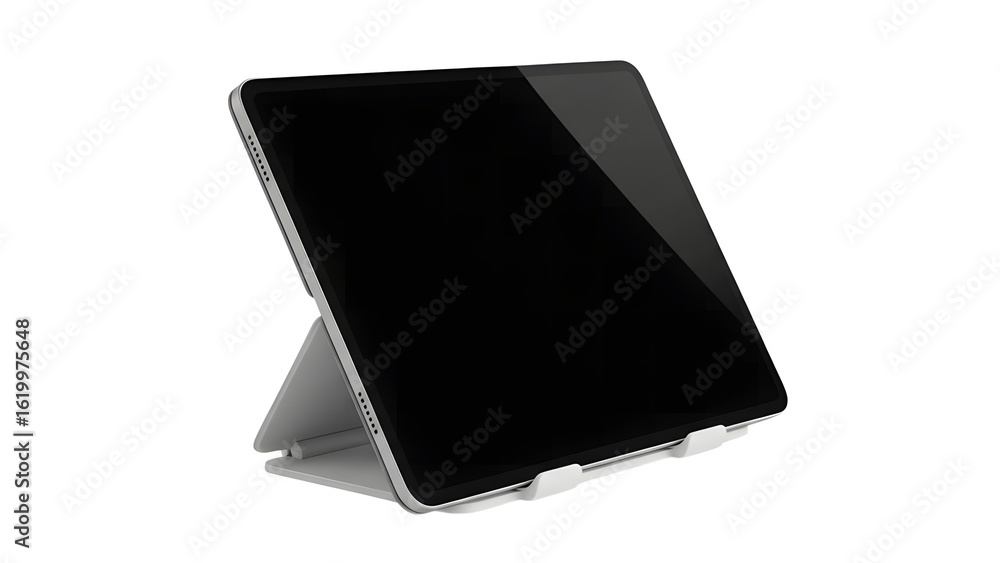 Poster tablet device mockup with stand case for presentation and advertising of apps and responsive website