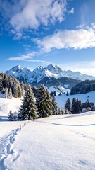 Snowy mountain landscape with trees