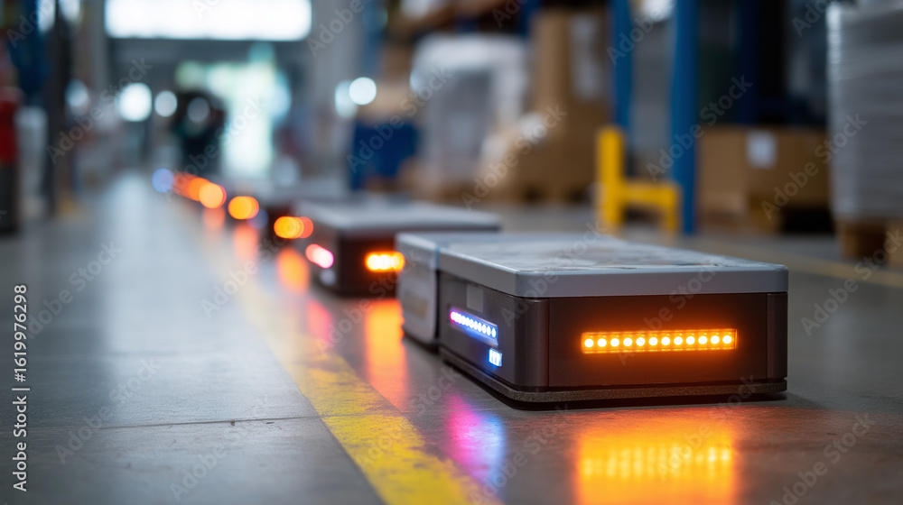 Aufkleber autonomous agv carts transporting containers in warehouse setting