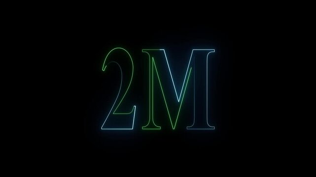 2m one million neon glowing text animation on black background, 2 Million achievement for social media videos animation