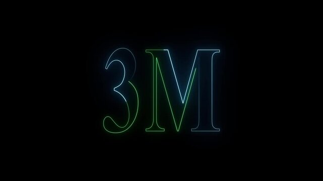 3m one million neon glowing text animation on black background, 3 Million achievement for social media videos animation