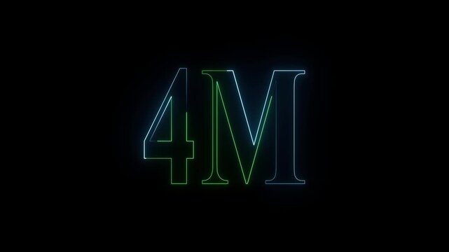 4m one million neon glowing text animation on black background, 4 Million achievement for social media videos animation