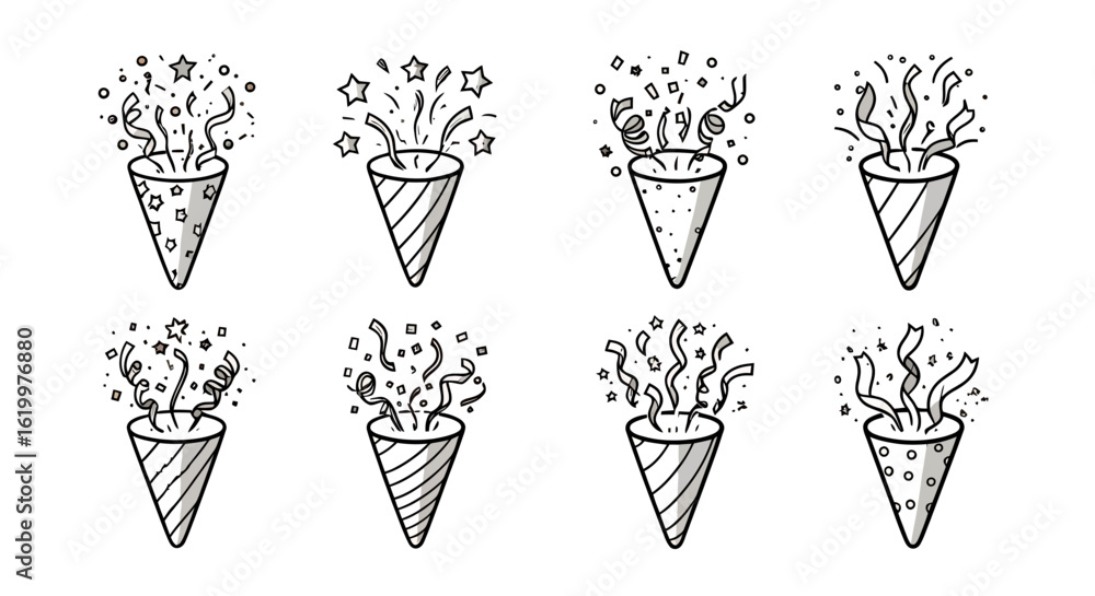 Aufkleber a collection of festive vector illustrations showcasing party poppers exploding with various confett