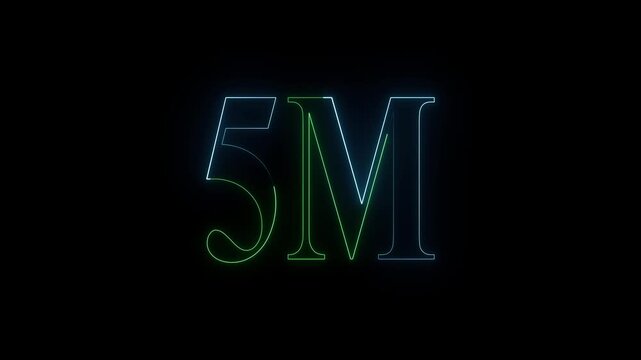 5m one million neon glowing text animation on black background, 5 Million achievement for social media videos animation