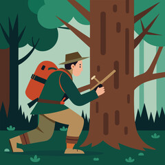 A Lone Hunter Wearing Backpack Carefully Aiming in Scenic Natural Environment