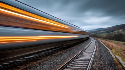 Naklejka premium Fast train moving on tracks in the countryside