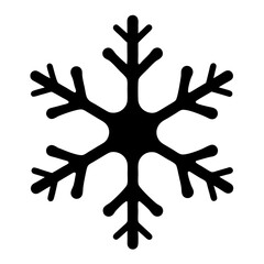 Stylized black and white snowflake design with six branches and rounded edges