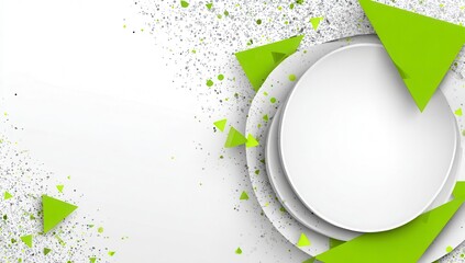 Abstract white background with green triangles and circles