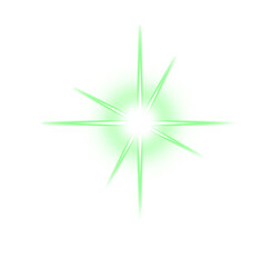 Green lens flare light effect with glowing radial burst and soft luminous rays for digital design and photo overlay isolated on white background
