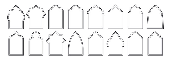 Set of Outline islamic shape illustration design blank islamic shape vector.  islamic frame collection. Elegant Islamic frame shape. Vector design Set.