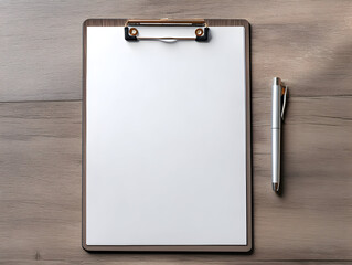 Clipboard and pen on wooden table ready for notes or tasks during a quiet moment of productivity in an office or study space