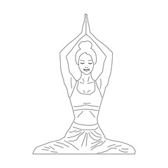 Young woman practicing yoga in meditation pose with peaceful expression, linear style  