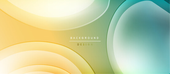 Abstract background features layered circles. Colors blend from yellow, green, to blue. Minimalist design with text background design.