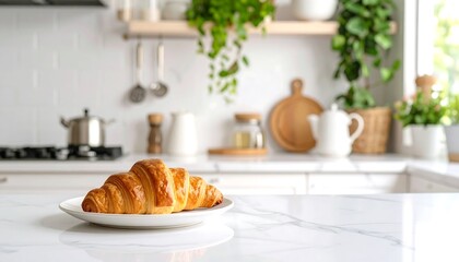 Croissant on a plate in a modern kitchen