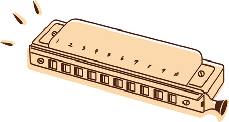 Vector illustration of a harmonica (mouth organ) on white background. Classic portable instrument used in blues, folk, and country music. Perfect for music-related designs and educational materials.