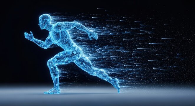 Digital Human Form in Motion Abstract Particles Trail - Powered by Adobe