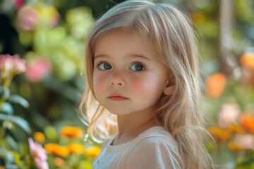 Portrait of small girl in a garden outdoors, crying. The image captures a moment of vulnerability in childhood, emphasizing the emotional range of young children, Generative AI