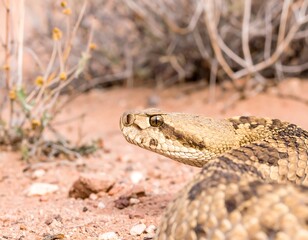 Fototapeta premium Close-up of a snake's head in desert (1)