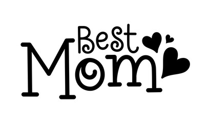 BEST MOM black hand lettering banner with stars on transparent background