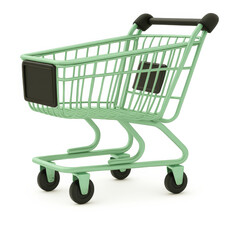 Illustration of green shopping cart isolated on white background for retail and commerce