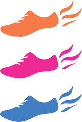 Fast Running Shoes Colorful Icons Set Speed Sport Athletic Footwear