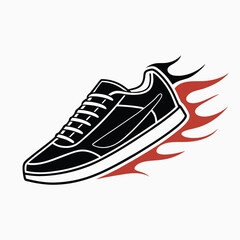 Fast Black Sneaker with Flames Graphic Design Illustration