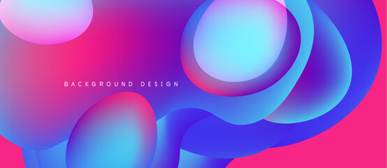 Abstract fluid shapes blend vibrant pinks, blues. Modern design evokes movement, energy, visual appeal. Background features gradient color transitions.