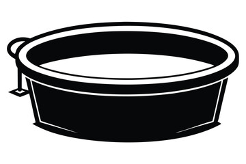 Black and White Illustration of a Round Storage Tub with Handle and Rim