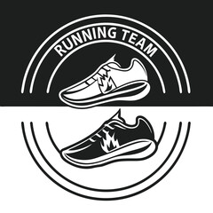 Running Team Logo Design Featuring Two Athletic Shoes in Motion