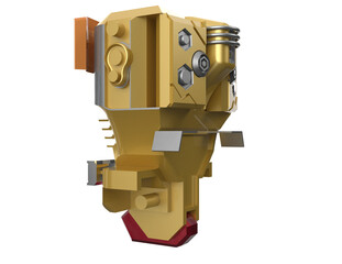 Futuristic Advanced Cybernetic Organism Body 3D Render: Detailed Gold and Silver Metallic Finish Robot Action Figure Torso on Transparent Background for Hitech Engineering Design and Digital Art.