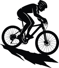 Fototapeta premium Dynamic mountain cyclist silhouette racing down trail